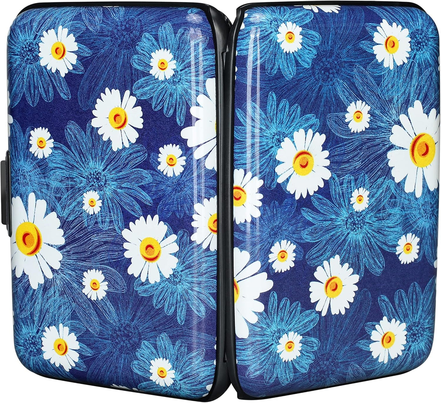 ELFISH Mini RFID Aluminum Wallet Credit Cards Holder Business Card Case Metal ID Case for Men Women(White Flower)