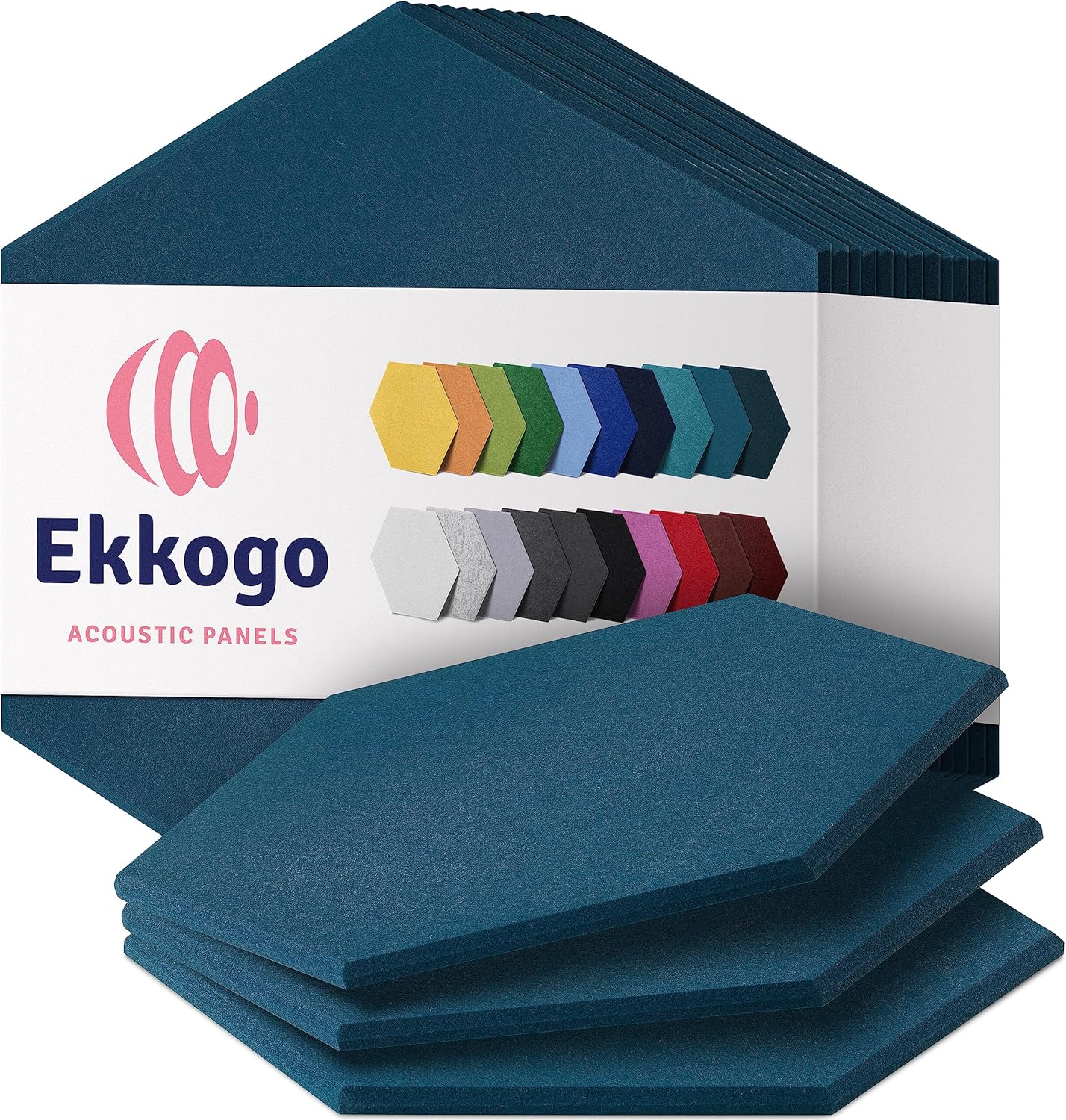 Acoustic Panels 12-Pack - 14"X12.1"X0.4" Sound Panels - High Density Sound Dampening - Ocean Turquoise Hexagon