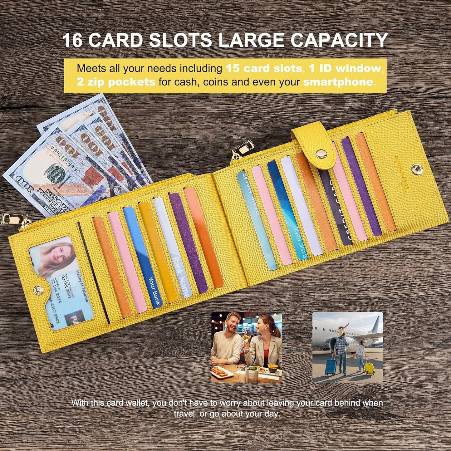 Travelambo RFID Wallet Women Large Size Bifold Multi Card Wallet Case with Zipper Pocke Credit Card Holder for Women