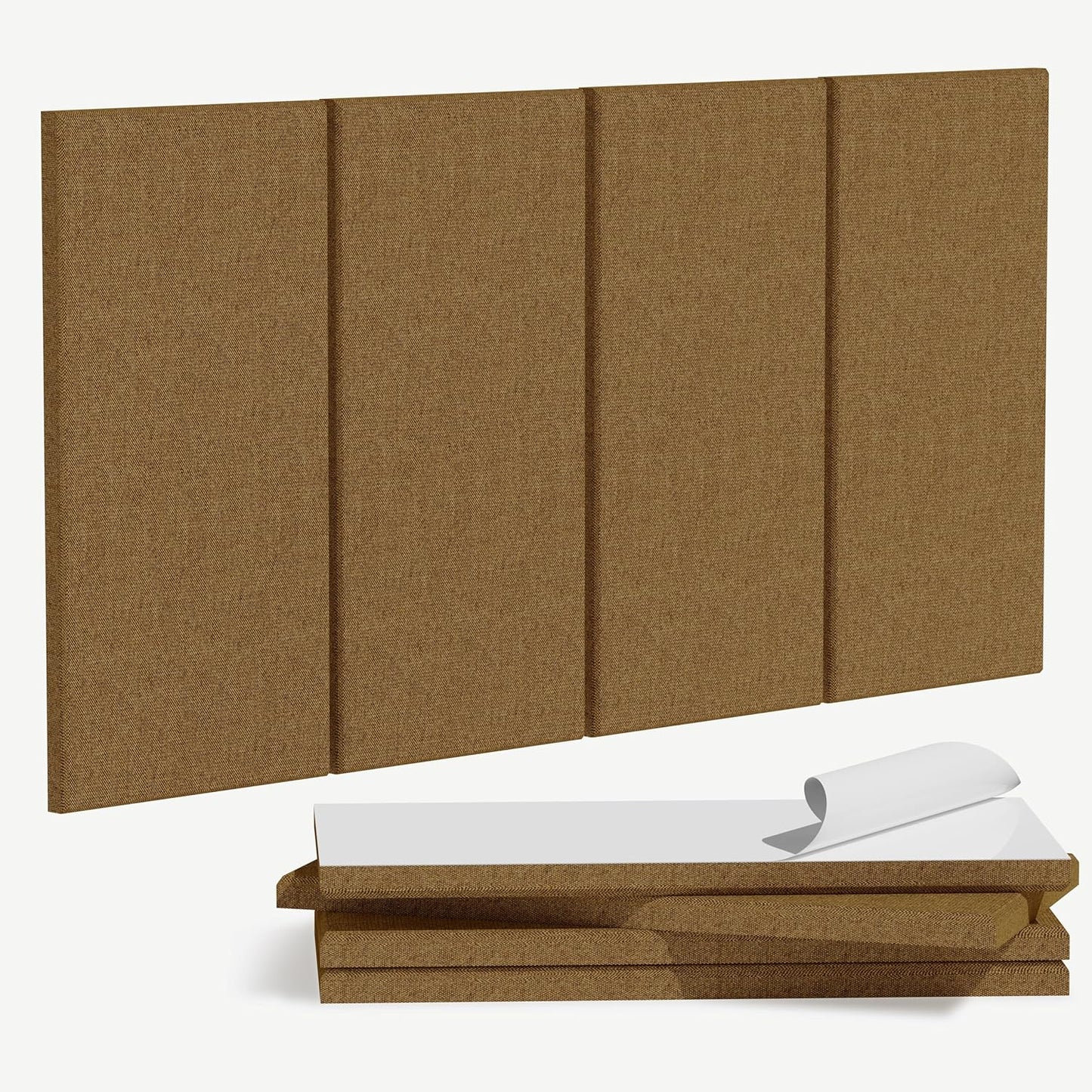 4PCS Acoustic Panels, 24"x12" Fabric Acoustic Panels for Walls, Self-Adhesive Sound Absorbing Panels for Home, Office, Studios (Camel Hazel)