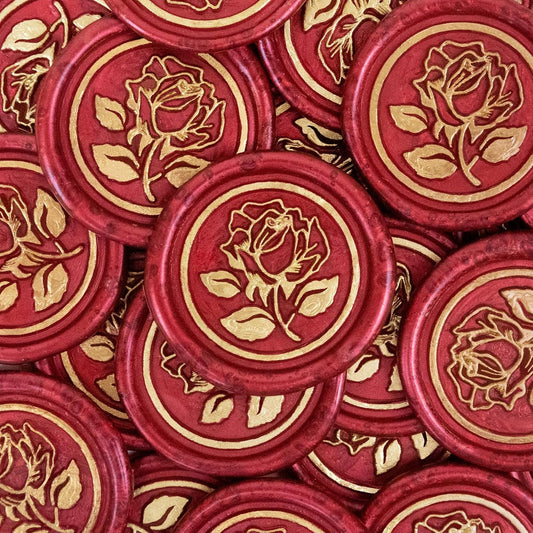 25Pcs Gold & Red Wax Seal Stickers - Handmade Envelope Seals, Self-Adhesive Wax Stickers for Wedding Party Invitations, Envelope, Gift Wrap, Christmas (Gold Rose Style, Red)
