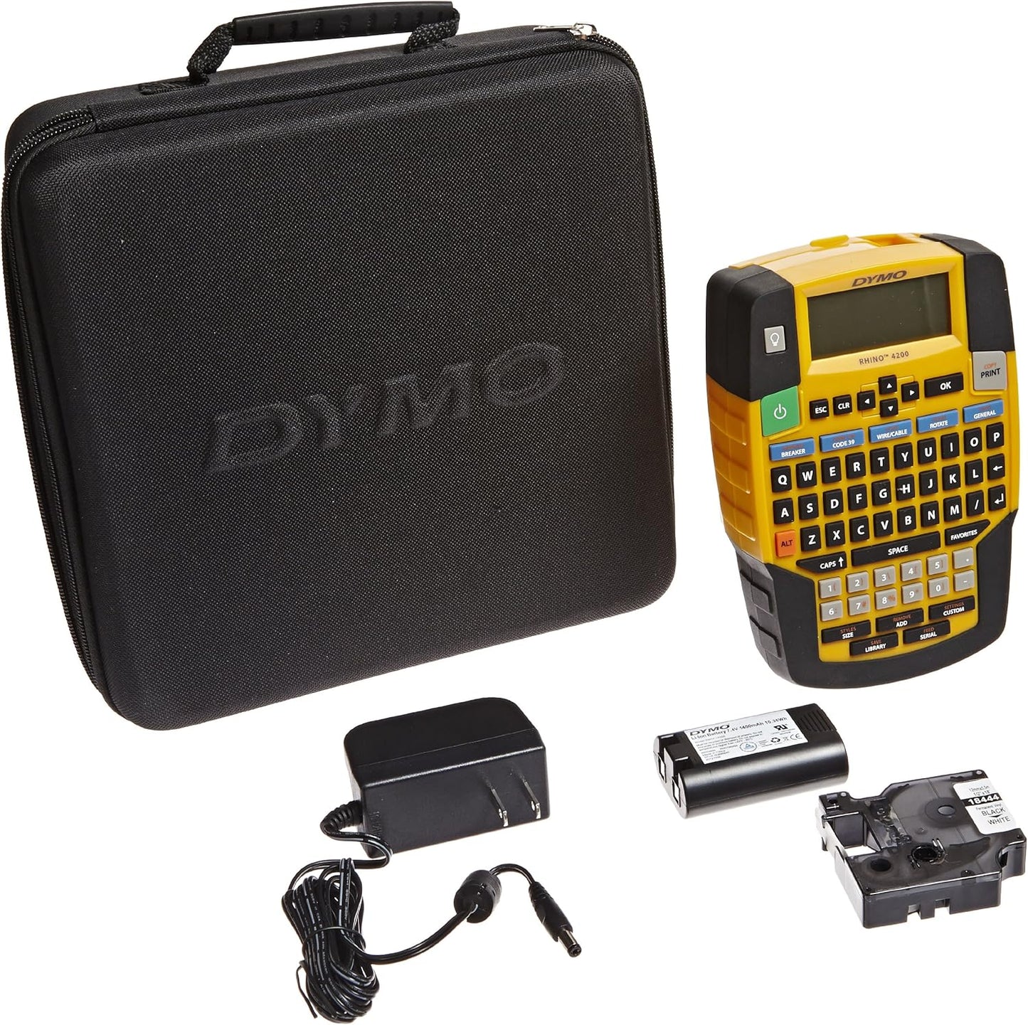 DYMO Rhino 4200 Industrial Label Maker Carry Case Kit with 1 Roll of 1/2" All-Purpose Vinyl Labels, Black on White