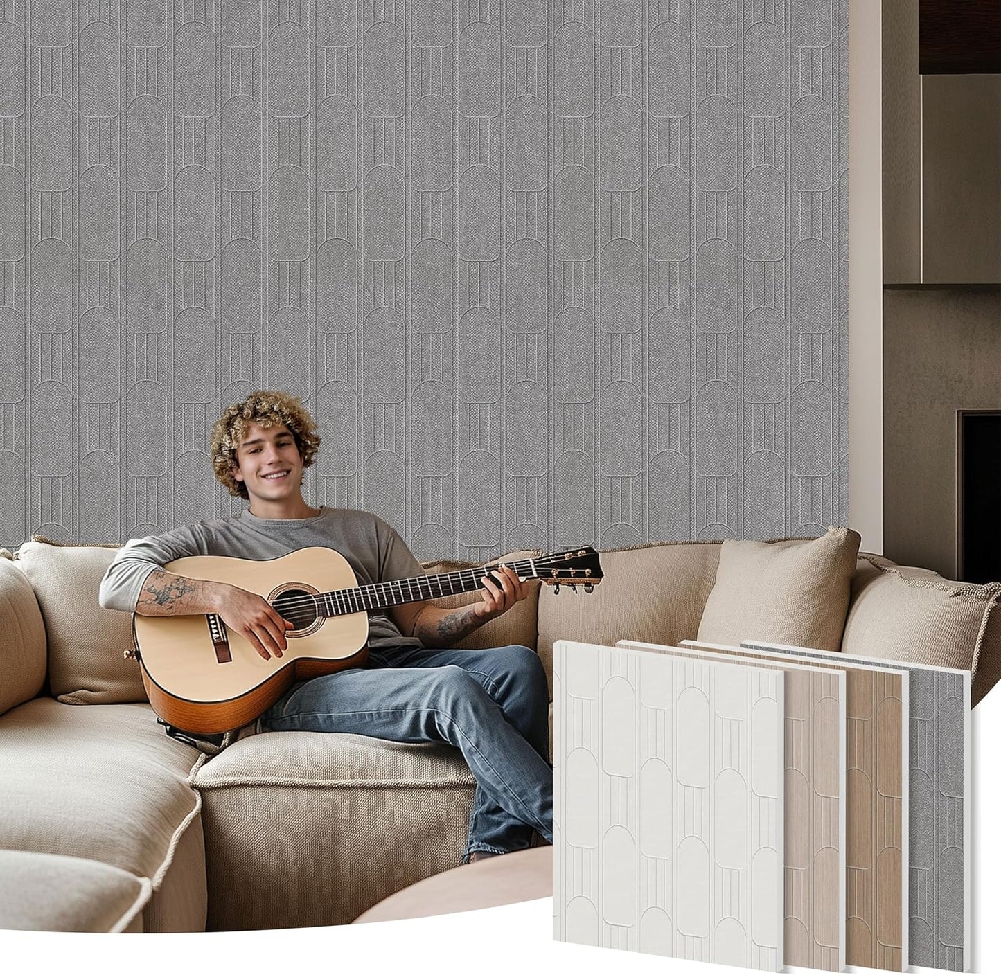 6 PCS Acoustic Panels, 23.6x23.6 Inch Sound Absorbing Panels, Decorative Acoustic Wall Panels for Recording and Home Studio, Office with Double-Sided Adhesive Tape