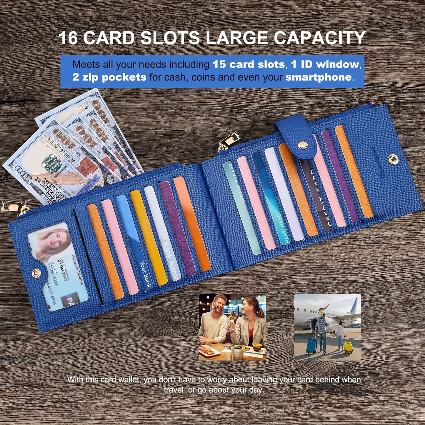 Travelambo RFID Wallet Women Large Size Bifold Multi Card Wallet Case with Zipper Pocke Credit Card Holder for Women