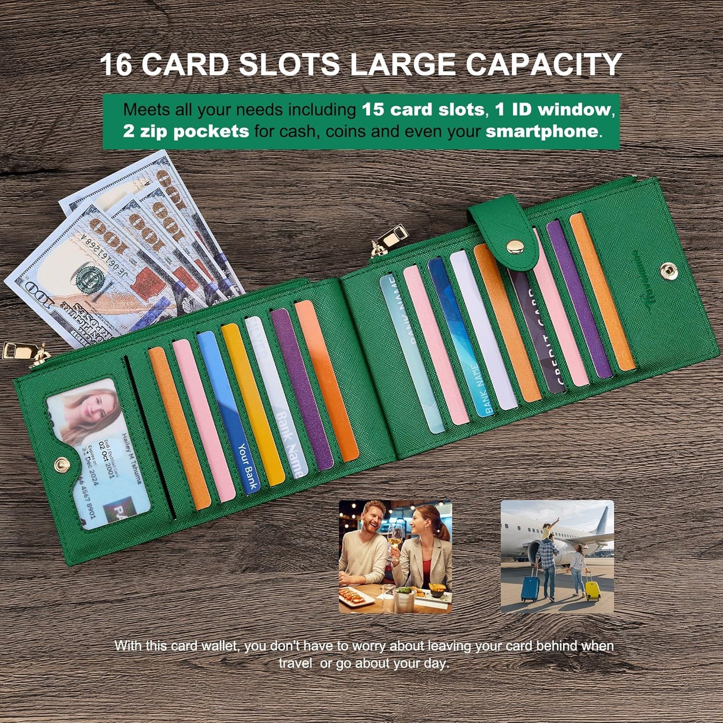 Travelambo RFID Wallet Women Large Size Bifold Multi Card Wallet Case with Zipper Pocke Credit Card Holder for Women