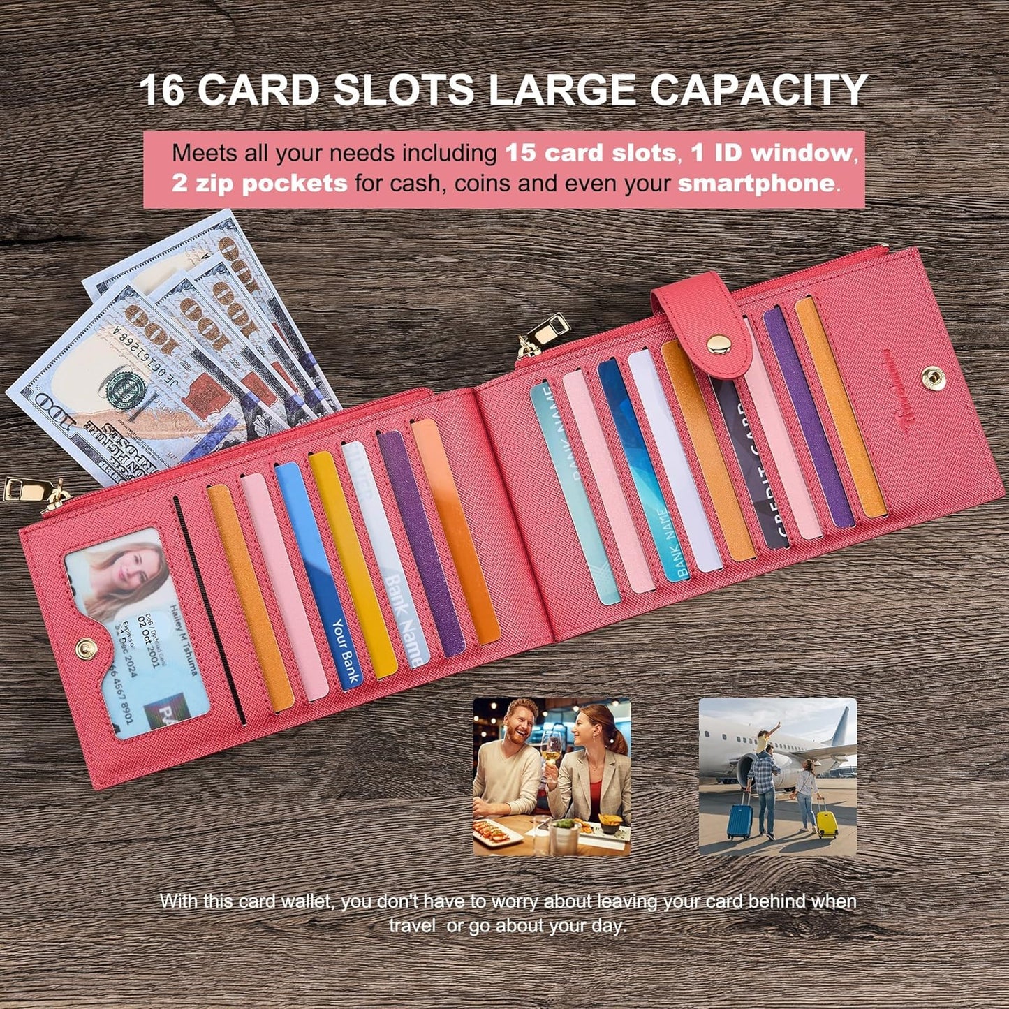 Travelambo RFID Wallet Women Large Size Bifold Multi Card Wallet Case with Zipper Pocke Credit Card Holder for Women