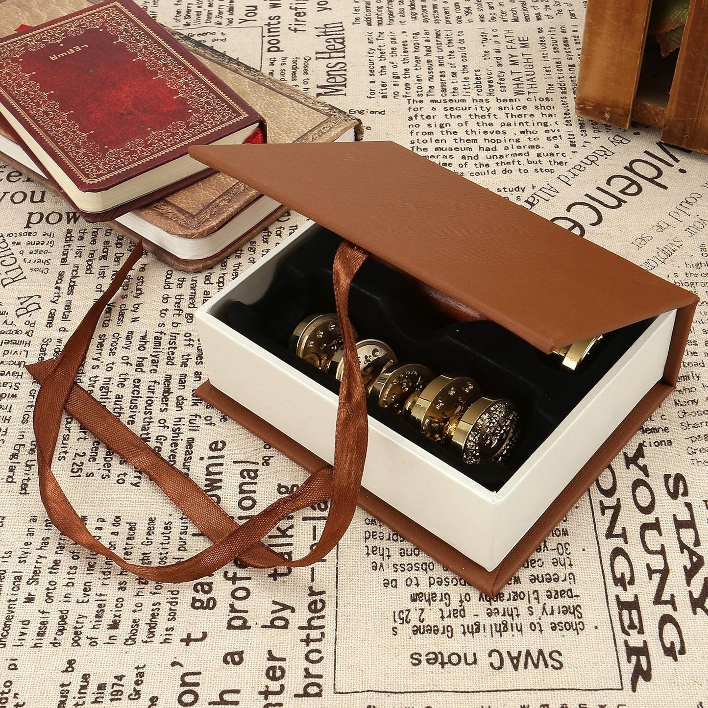 Yoption 6 Pcs Wax Seal Stamp Set, Vintage Moon and Star Sealing Wax Stamps Kit, Wooden Handle with Brass Head for Wedding Christmas Invitation Gift Cards